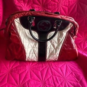 Gucci Red, White and Black Leather Satchel